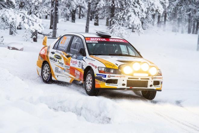SM2-luokan hallitseva mestari, alajärveläinen Ville Hautamäki avasi kauden kolmossijalla 56. Arctic Lapland Rallyssa. Kuva: Merita Mäkinen