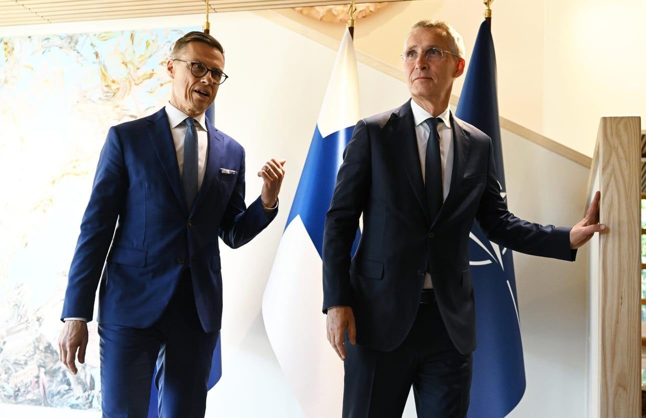 Naton pääsihteeri Jens Stoltenberg ja vierailua isännöivä presidentti Alexander Stubb pitävät tänään yhteisen lehdistötilaisuuden Presidentinlinnassa. LEHTIKUVA / Vesa Moilanen