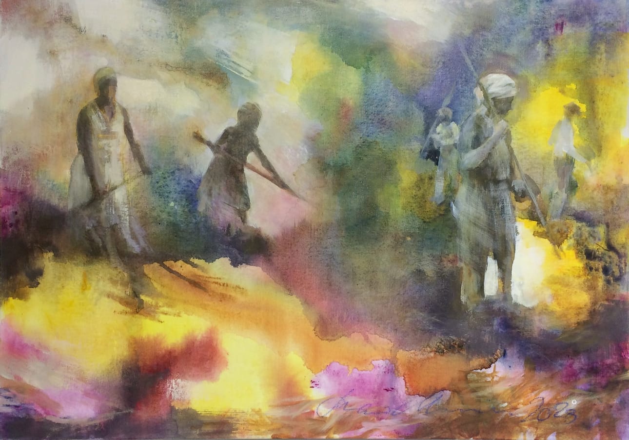 Mari Mulari: Tuli eilinen, 2023, akryyli kankaalle.