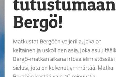 Bergön verkkosivuilla on tietoa vain ruotsiksi. Ruotsia osaamattomalle internet-haku tarjoaa Googlen käännöspalvelua. KUVAKAAPPAUS