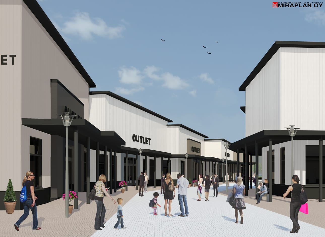 Havainnekuva, jossa Nordlettin kyläkatu kuvattu etelään.