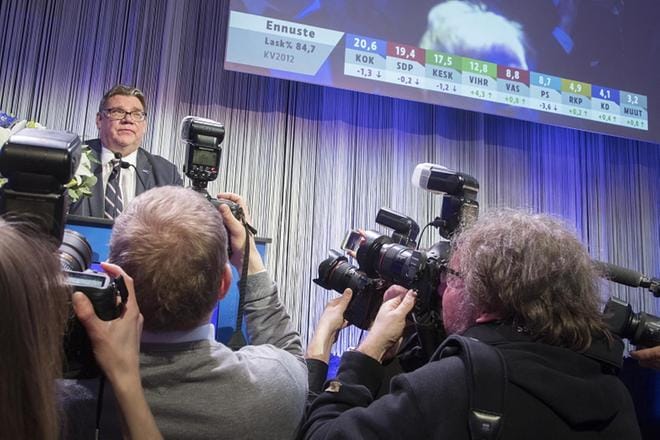 Perussuomalaisten vuoden 2011 vaaliohjelman mukaan nykytaiteelle ei juuri heruisi valtion tukea. Arkistokuva huhtikuun 2017 kuntavaali-illasta. Kuva: Mauri Ratilainen