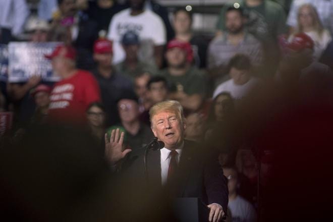 Yhdysvaltain presidentti Donald Trump haluaa, että Yhdysvallat vetäytyy vuonna 1987 allekirjoitetusta INF-sopimuksesta. KUVA: Rick D’elia / EPA