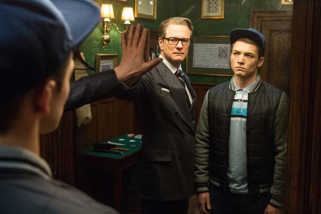 Colin Firth ja Taron Egerrton ovat kouluttaja ja nuori agentti Kingsman: Salainen palvelu -elokuvassa, jossa vitsaillaan James Bondin suuntaan. KUVA: Sub