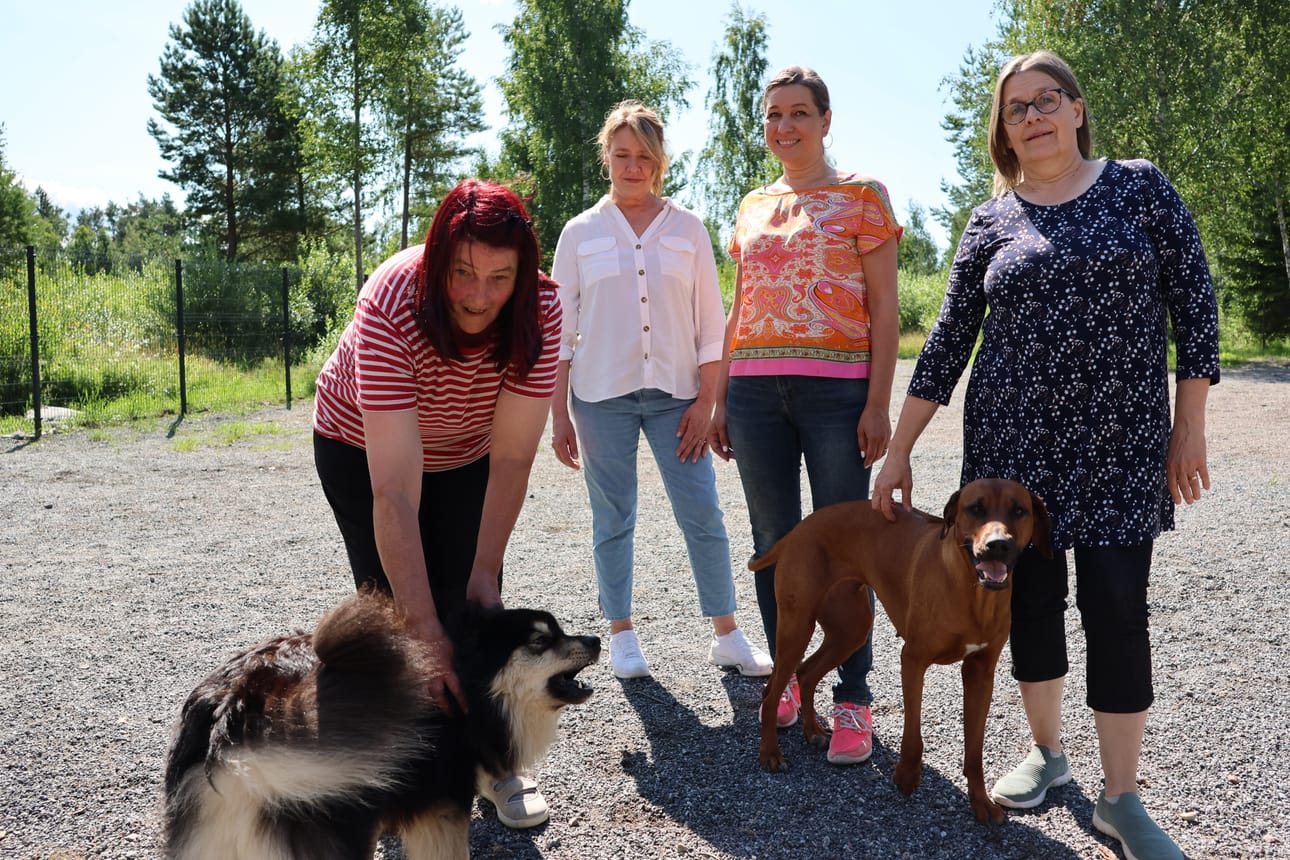 Arja Lindmark (vas.), Virpi Stenlund, Suvi Laitamäki ja Tarja Lehtonen Kaskisten lemmikkieläinyhdityksestä iloitsevat, että Kaskisiin saatiin vihdoin koira-aitaus. Yhdistyksen väki rakensi kentän talkoilla. Talkootunteja kertyi ainakin 200, eikä kaikkia tunteja edes kirjattu ylös.