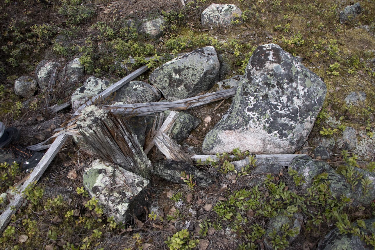 Tornista muistuttamassa on enää lahonneita puuparrun kappaleita, joiden seasta löytyi vielä vankkoja, kymmentuumaisia nauloja.
