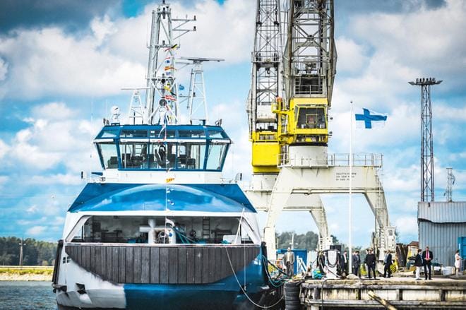 Uudenkaupungin Työveneen rakentama satamajäänmurtaja Ahto kastettiin vuonna 2014. Arctian omistama alus toimii Pohjanlahdella muun muassa Kemin, Tornion ja Luulajan satamien edustalla. KUVA: Mikael Rydenfelt / arkisto