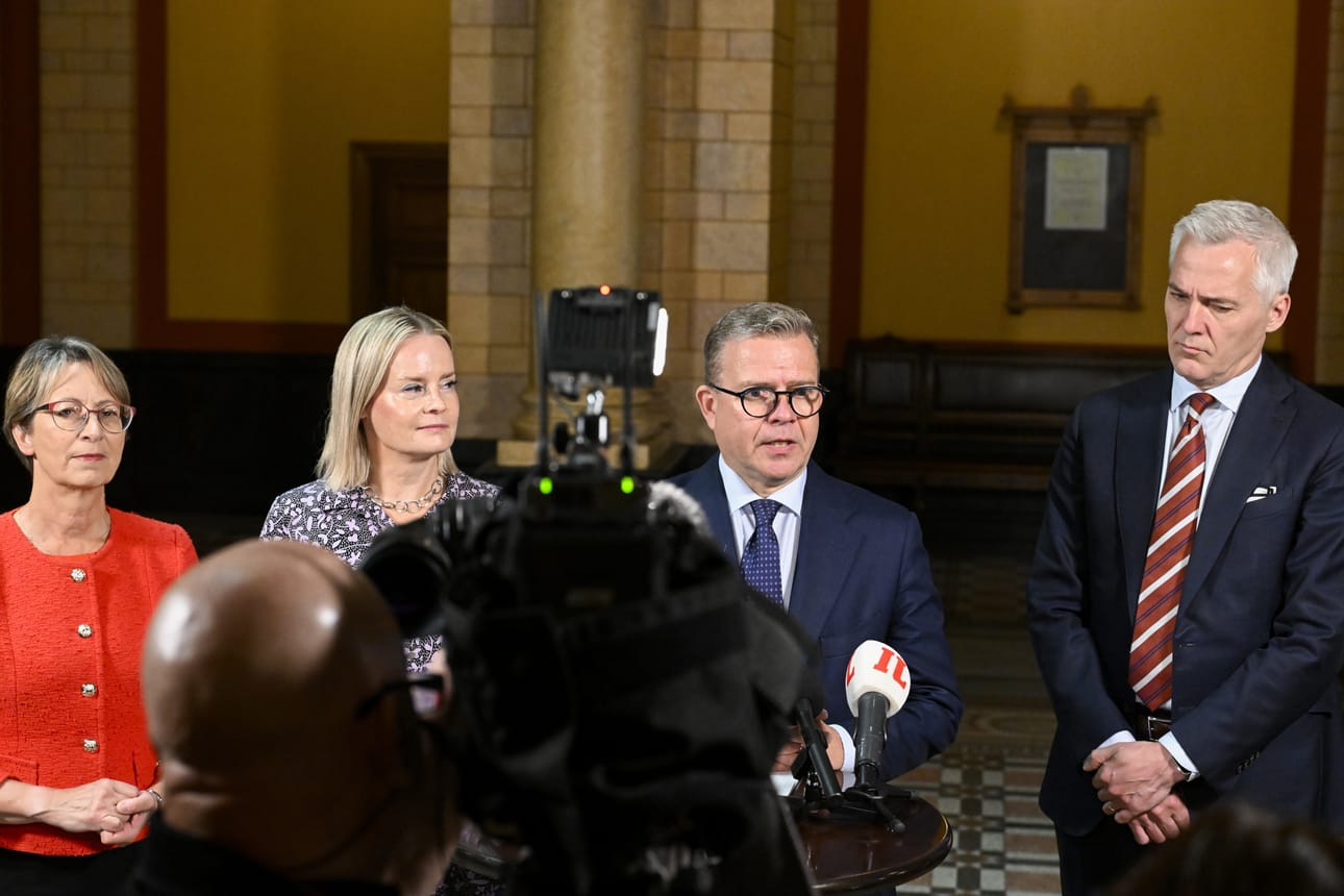 Pääministeri Petteri Orpo puhui hallituspuolueiden puheenjohtajanelikon tiedotustilaisuudessa Säätytalolla Helsingissä budjettiriihen yhteydessä.