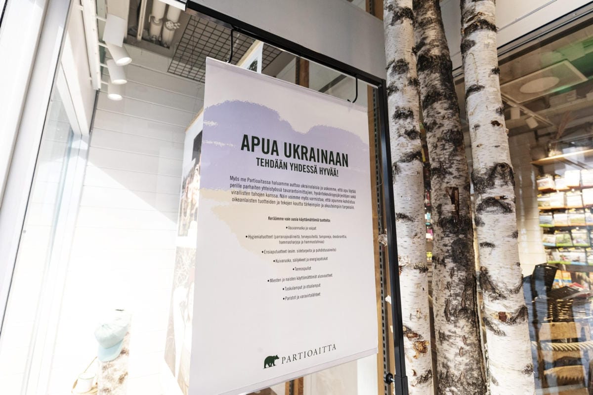 Muun muassa Partioaitta tekee yhteistyötä Suomessa Finland Ukraina Ostrobotniia Kalyna ry -järjestön kanssa ja kerää toimipaikoissaan Ukrainaan täsmäapua. LEHTIKUVA / RONI REKOMAA