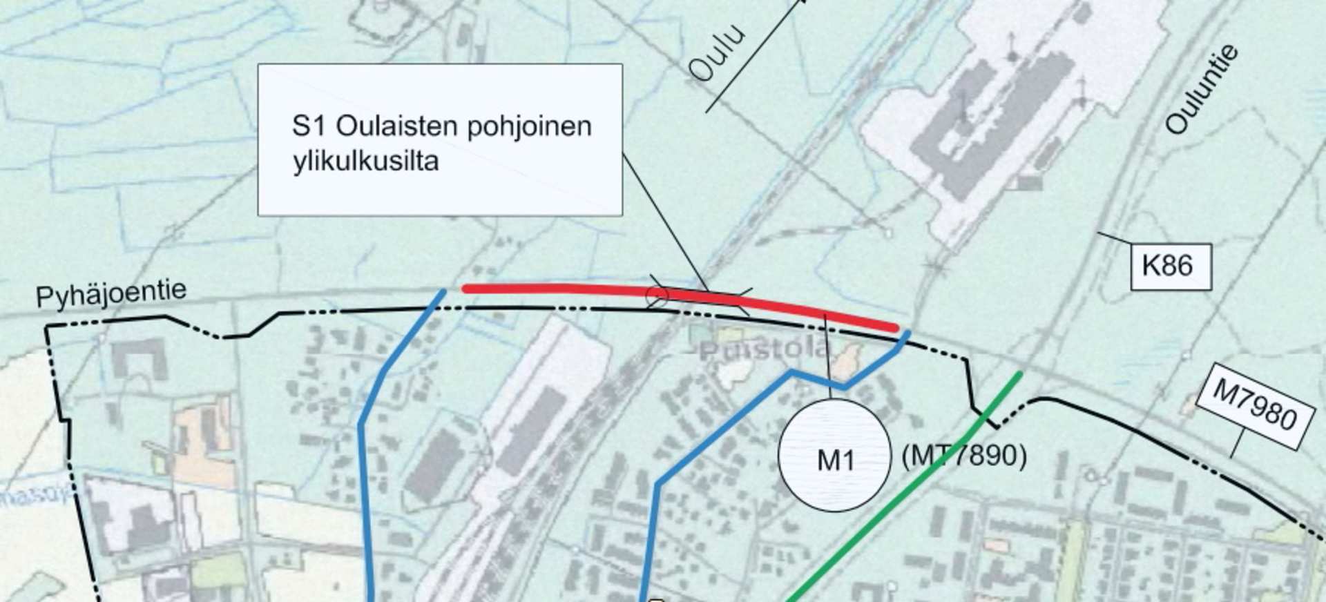 Kartassa punaisella merkitty tieosuus on suljettu rata- ja siltatyön ajan. Tie on suljettu Pohjolankadun ja Matosaarentien välillä.