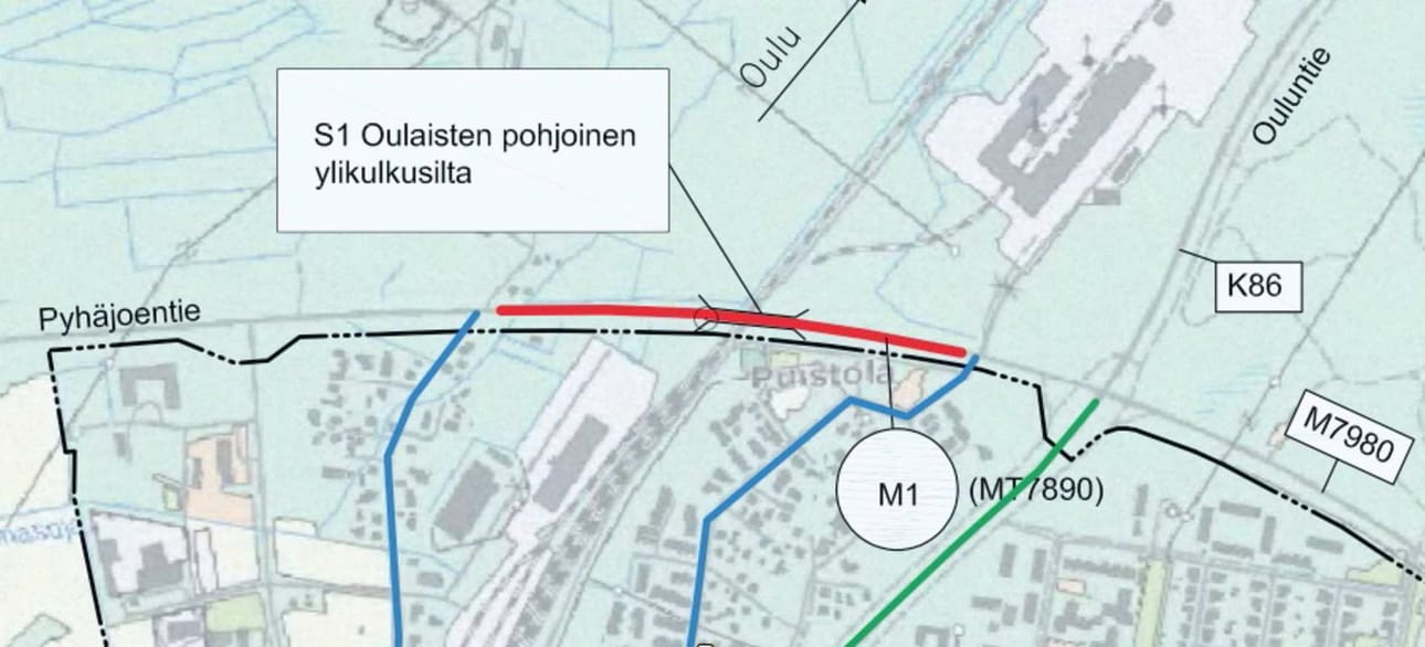Kartassa punaisella merkitty tieosuus on suljettu rata- ja siltatyön ajan. Tie on suljettu Pohjolankadun ja Matosaarentien välillä.