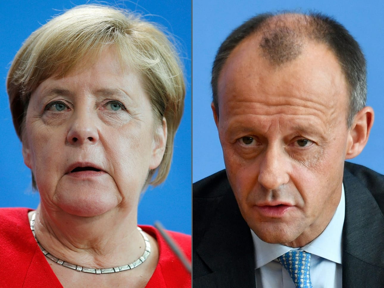 Saksan entinen liittokansleri Angela Merkel ja kristillisdemokraattien nykyinen johtaja Friedrich Merz. LEHTIKUVA/AFP