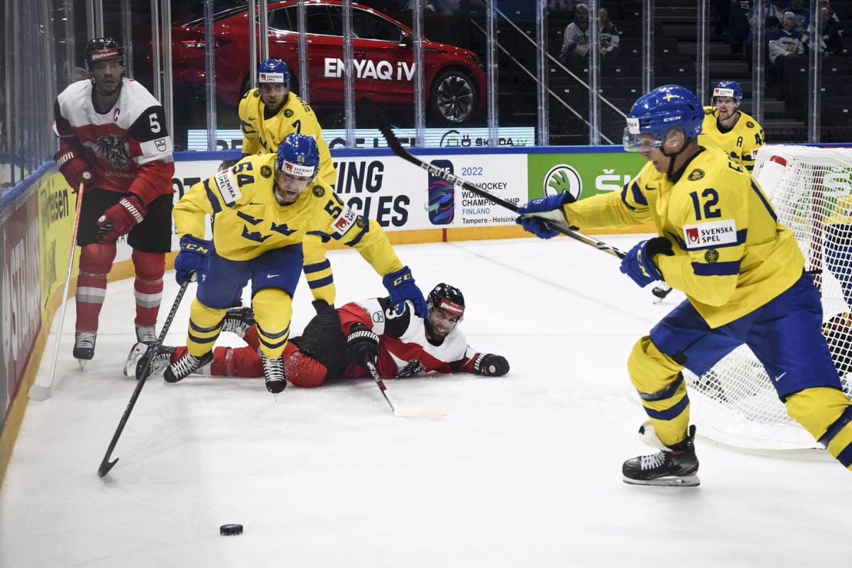 Ruotsi avasi kisat lauantaina nihkeähköllä 3–1-voitolla Itävallasta. LEHTIKUVA / EMMI KORHONEN