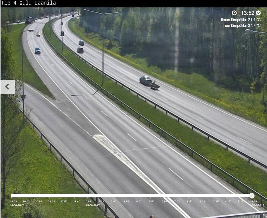 Kelikameran kuvaa Laanilan liittymästä etelään päin. Lisäkaistojen rakentaminen ulottuu joen eteläpuolelta pohjoispuolelle.
