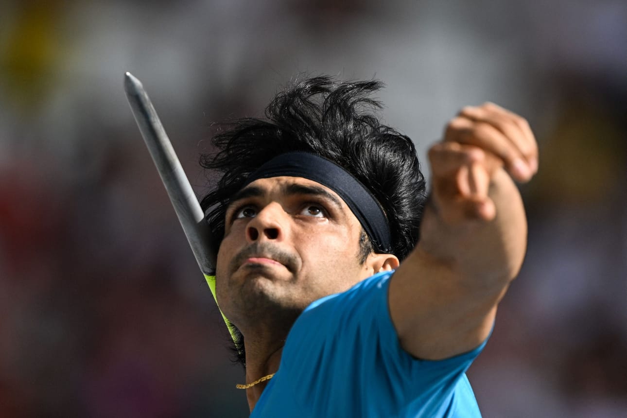 Intialainen olympiavoittaja Neeraj Chopra jysäytti karsinnassa nätisti ja vaivattomasti keihään 88,77 metriin. LEHTIKUVA/AFP