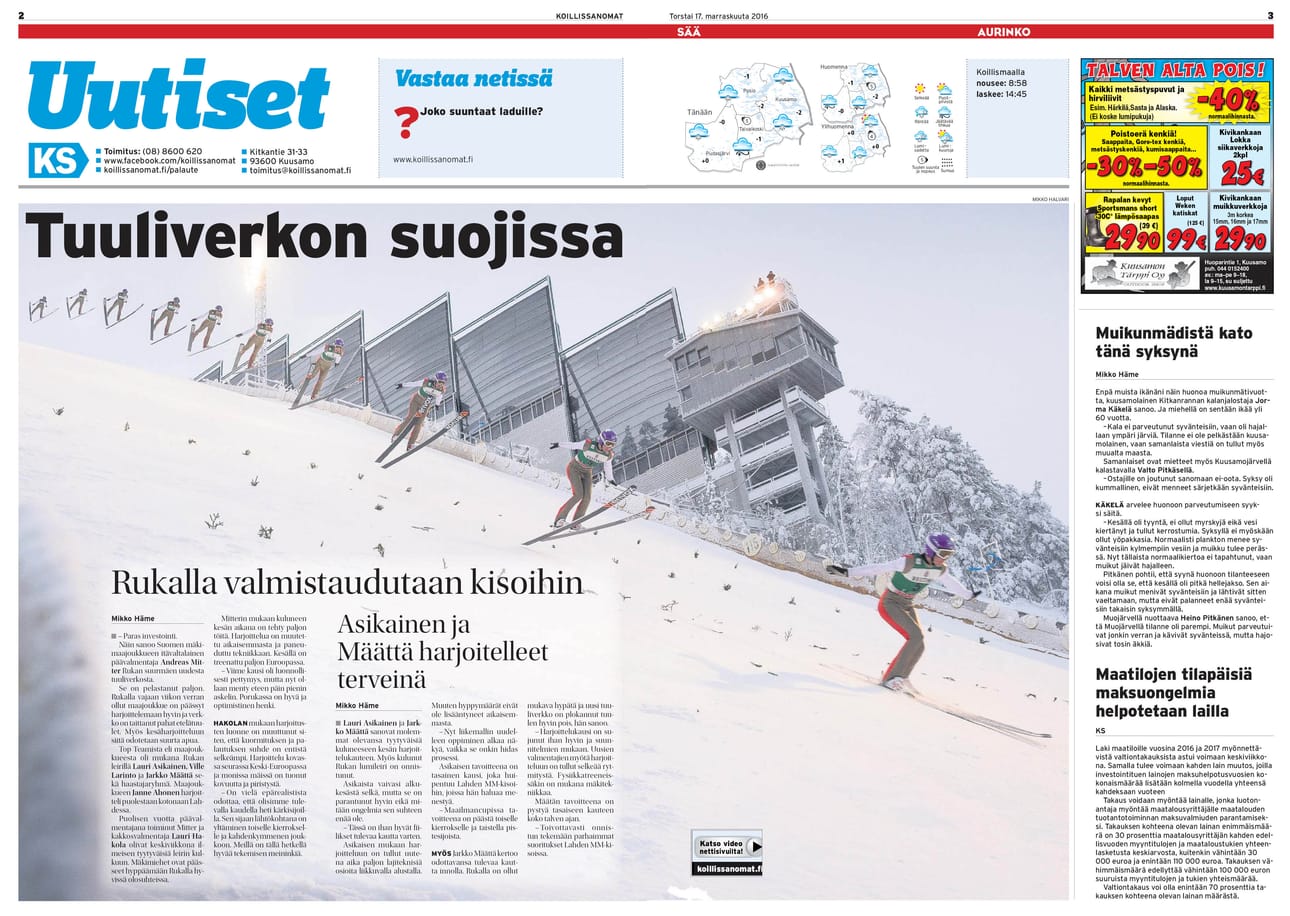 Mikko Halvarin mäkihyppykuvaan nojaava sivukokonaisuus palkittiin.