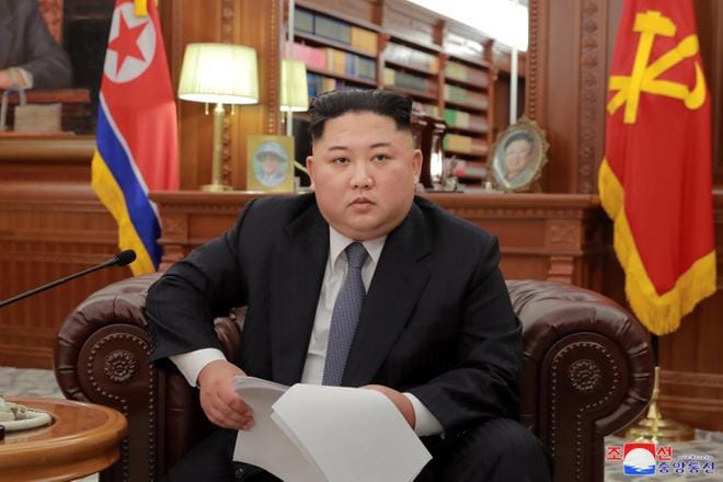 Kim Jong-un puhe pohjoiskorealaisille televisioitiin uudenvuodenpäivänä. KUVA: