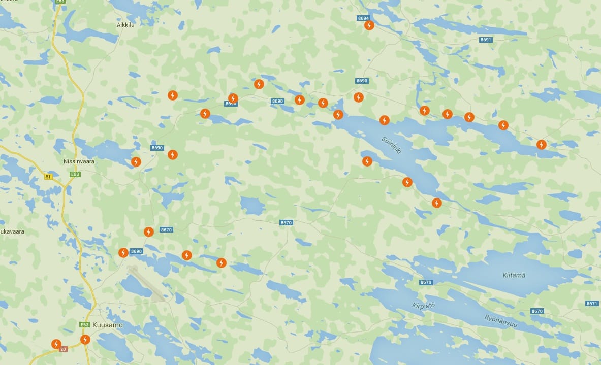 Kuvakaappaus Carunan häiriökartasta.