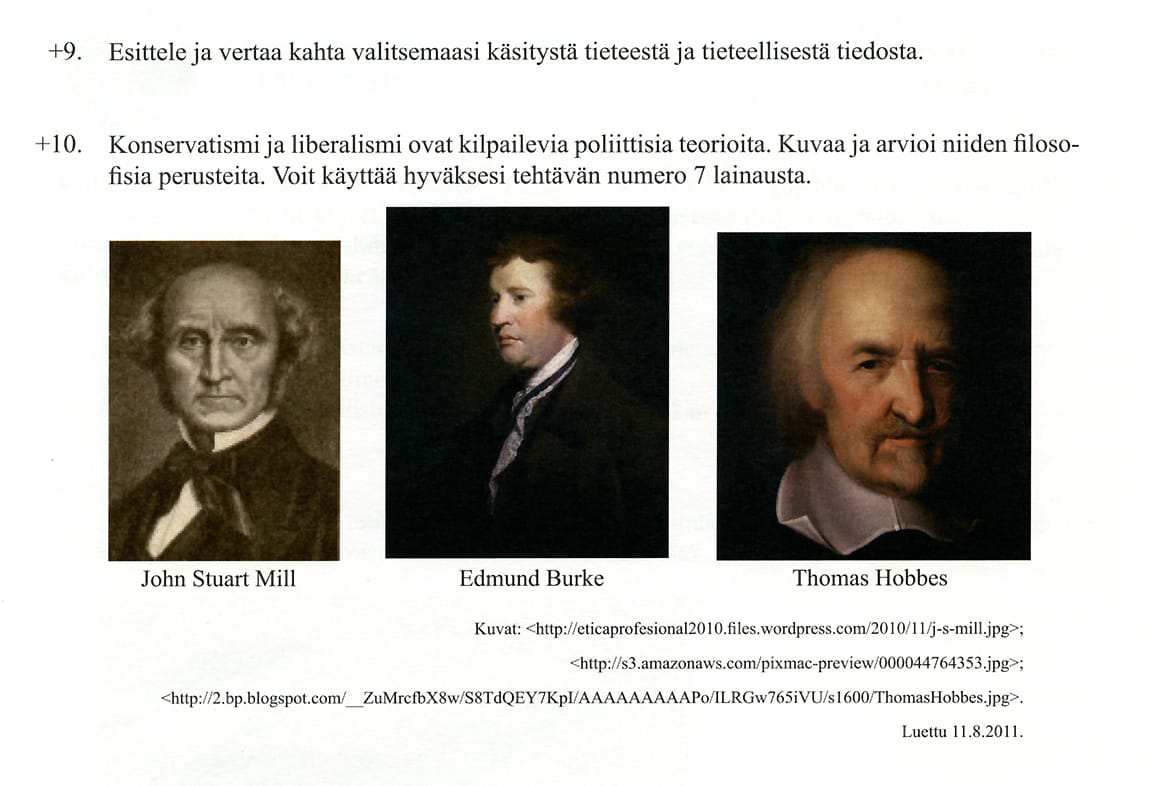 Filosofian yo-kokeessa oli tarjolla muun muassa tällaisia tehtäviä.