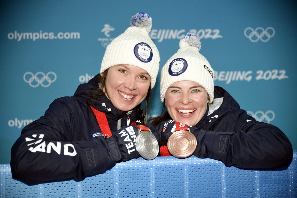 Suomi kilpailee Zhangjiakoun 4x5 kilometrin viestissä joukkueella Anne Kyllönen, Johanna Matintalo, Kerttu Niskanen ja Krista Pärmäkoski. LEHTIKUVA / MARKKU ULANDER