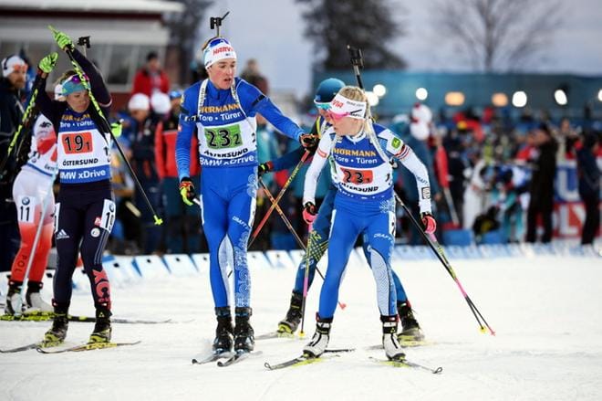 Tero Seppälä ja Kaisa Mäkäräinen ylsivät pariviestissä 12:nneksi Östersundin MM-kisoissa. KUVA: LEHTIKUVA/ANTTI AIMO-KOIVISTO