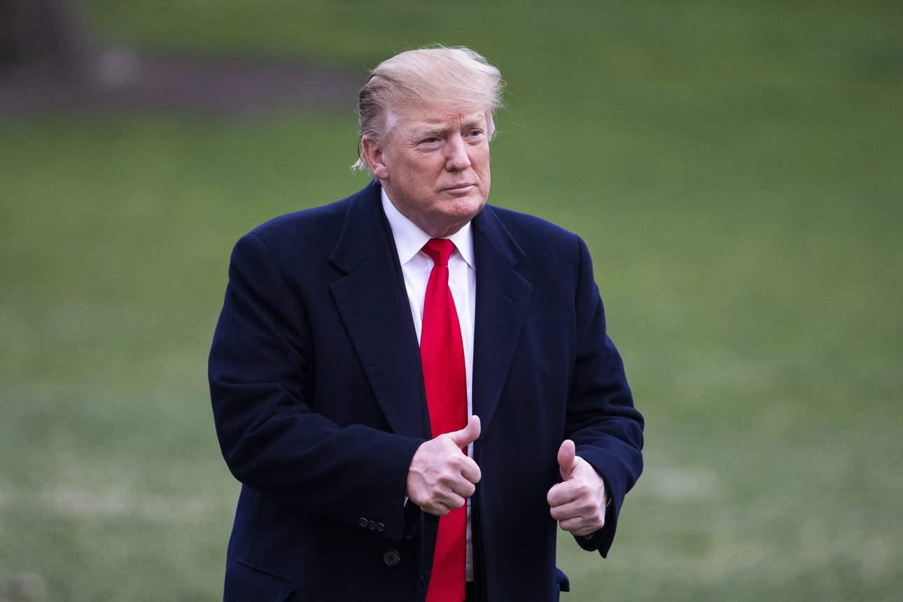 Presidentti Donald Trump palaamassa Valkoiseen Taloon Floridasta sen jälkeen, kun Muellerin raportin tulokset oli julkistettu.