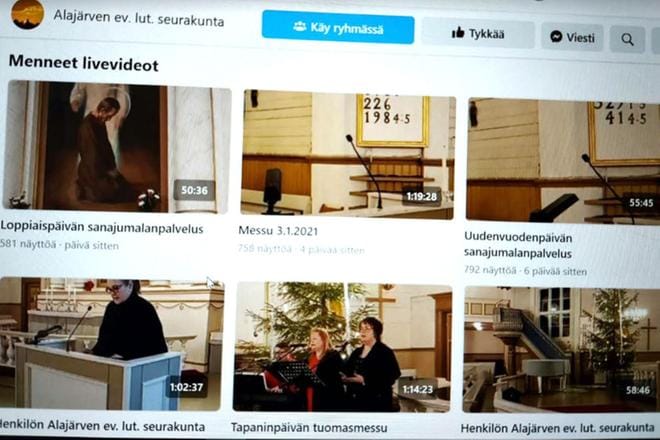 Alajärven seurakunnan verkkosivulta on helppo siirtyä katsomaan suoratoistolähetyksiä tai niiden tallenteita. Katsojia lähetyksillä on ollut jo paljon.