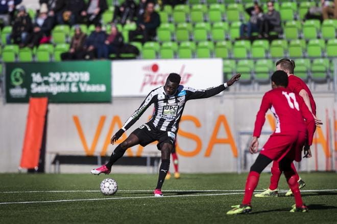 FC Sionista lainalla oleva Ibrahima Gueye oli ensimmäistä kertaa VPS:n avauskokoonpanossa ja teki yhden maalin. KUVA: JARNO PELLINEN