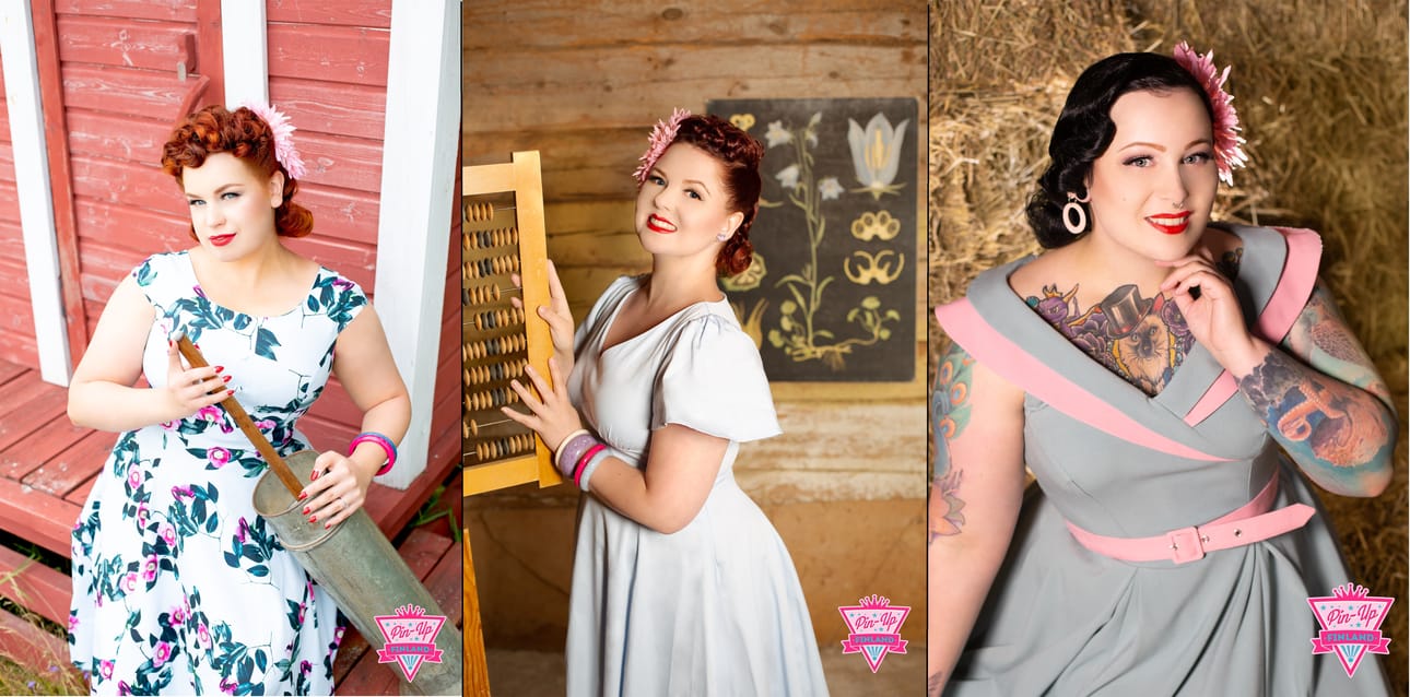 Pin-Up Finland 2019 -tittelistä kisaa kolme oululaista: taiteilijanimet Lala L´Moore (vas.), Miss Cherry Bird ja Dona "Lovegood" Catnip.