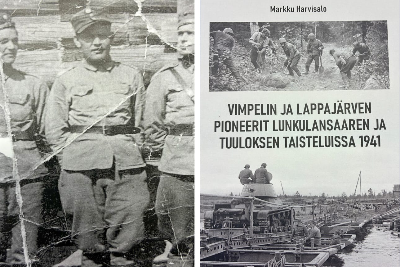 Markku Harvisalo on kirjoittanut vastikään ilmestyneen yli 420-sivuisen omakustanteen, jonka keskiössä ovat Vimpelin ja Lappajärven pioneerit Lunkulansaaren ja Tuuloksen taisteluissa 1941. Tuossa joukossa oli Harvisalolle yksi erityisen tärkeä ihminen, hänen isänsä Martti Harvisalo (1912–1969), tuohon aikaan sukunimeltään vielä Bergbacka.