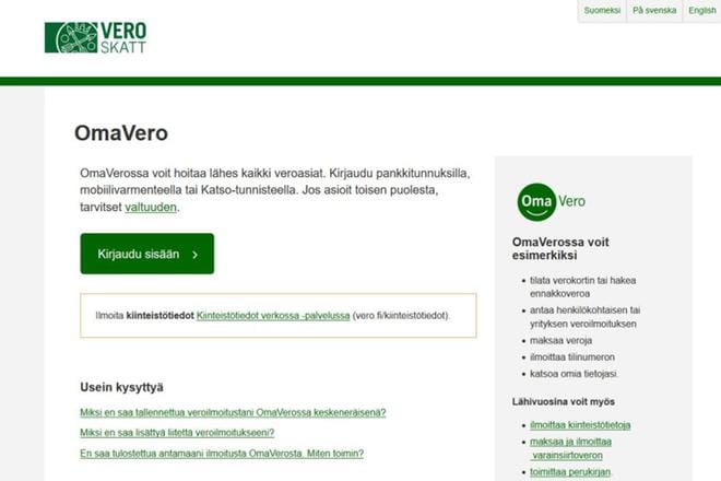 Uuteen Oma Vero -palveluun kirjaudutaan pankkitunnuksella tai muulla varmenteella. KUVA: Kuvakaappaus