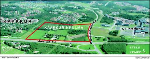 Risteysalueelle. Uusi kauppapaikka on Kaakkurin Citymarketia vastapäätä Oulunlahdentien pohjoispuolella.