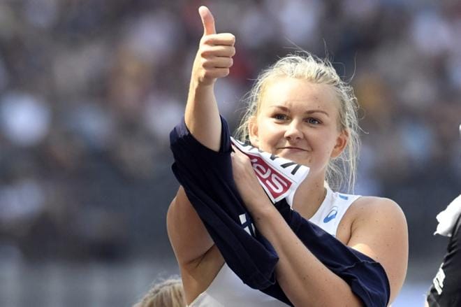Jenni Kankaan heitto riitti EM-finaaliin. Tuoreella kauden parhaalla heitollaan Kangas on Euroopan tilaston 24. Kuva: Lehtikuva/Heikki Saukkomaa