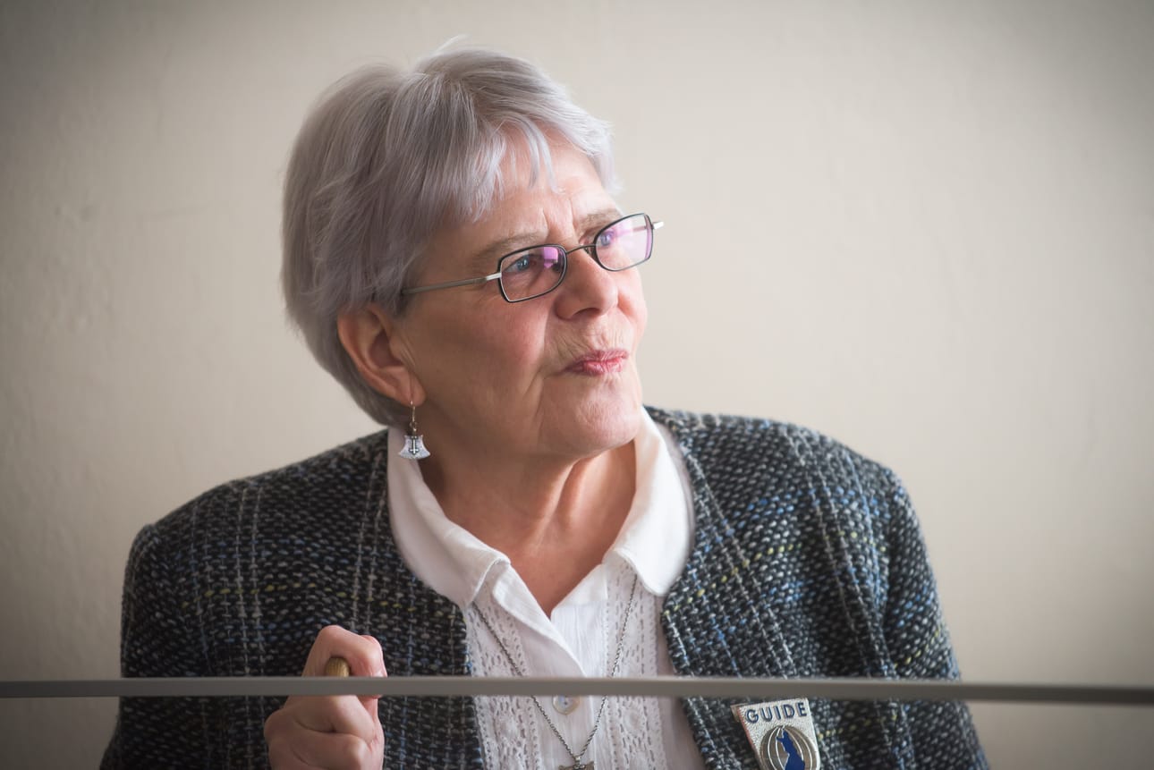 Helena Palosaari piti oheisen puheen Salpalinjan avajaisissa.
