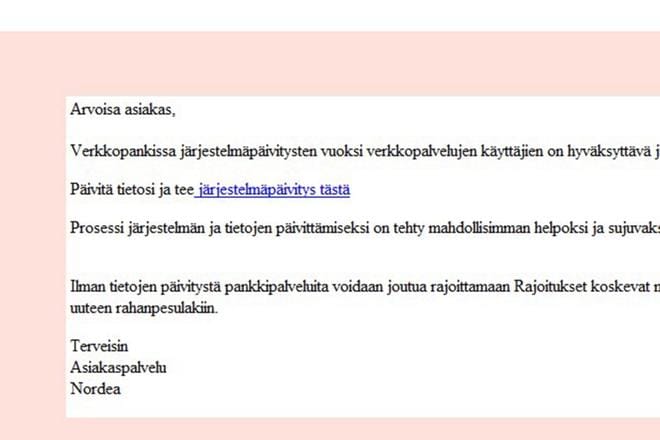 Kuvakaappaus toimituksen saamasta huijausviestistä.