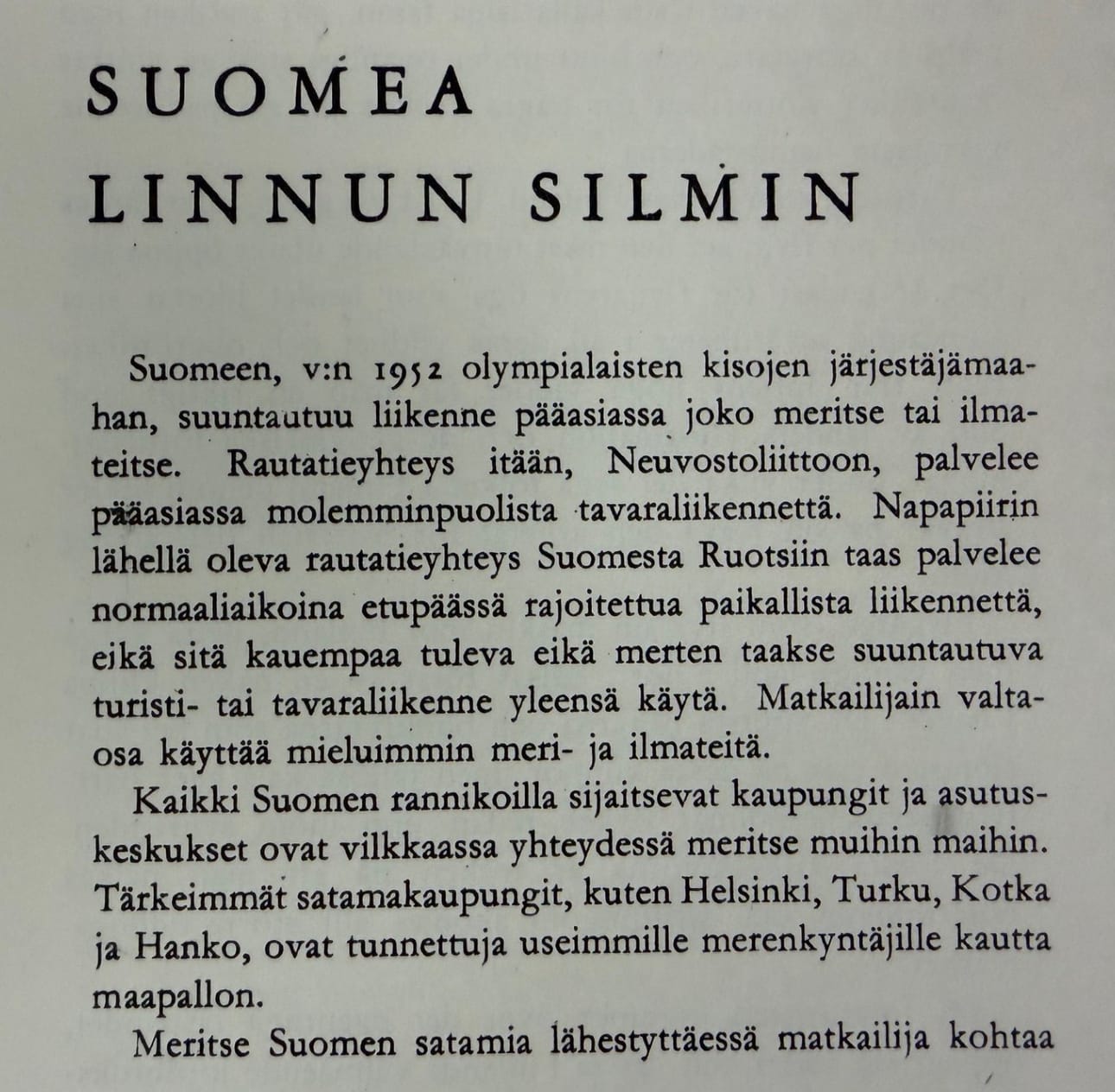 Ote vuonna Suomea linnun silmin -kirjan lyhyistä tekstiosuuksista.