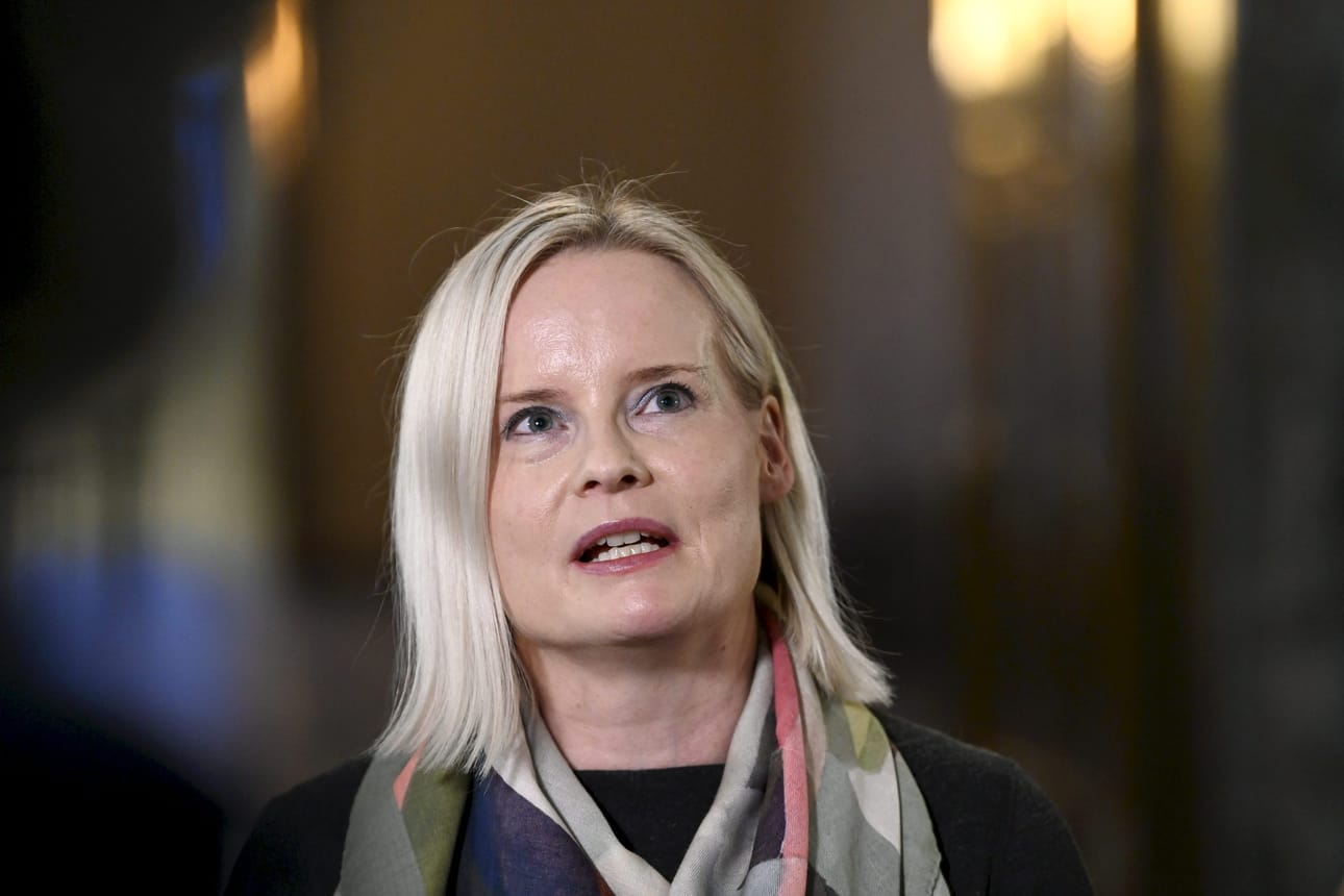 Perussuomalaisten puheenjohtaja Riikka Purra eduskunnassa 27. lokakuuta. LEHTIKUVA / VESA MOILANEN