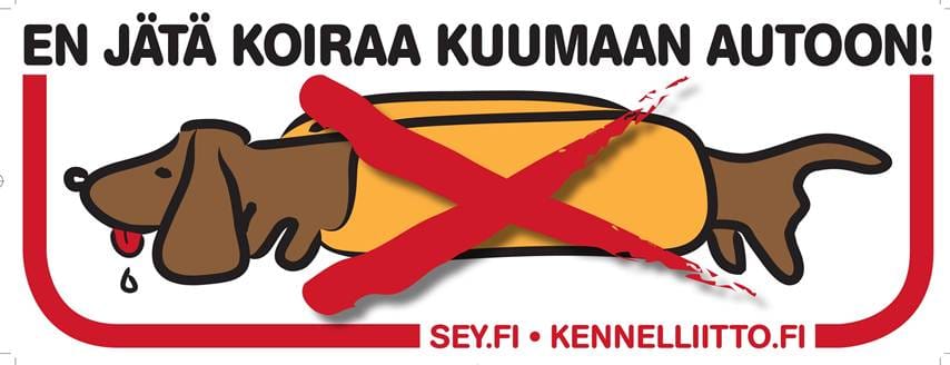 Auton ikkunatarra-kampnaja muistuttaa koiranomistajia huolehtimaan koiransa hyvinvoinnista helteellä.