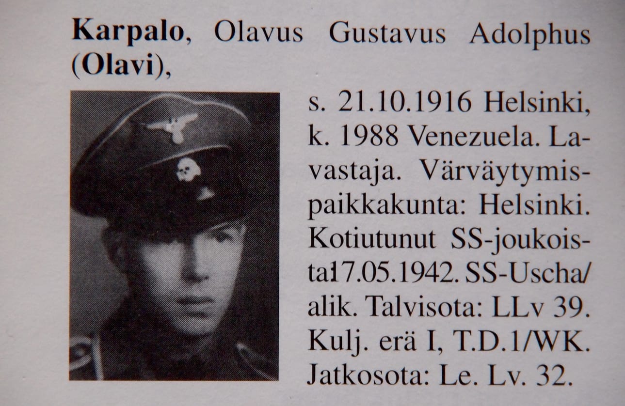 Perustiedot Olavi Karpalosta löytyvät SS-vapaaehtoisten matrikkelista.