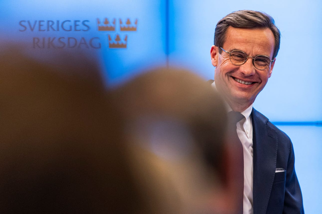 Kristersson ilmoitti perjantaina neljän porvaripuolueen sopineen hallitusyhteistyöstä. LEHTIKUVA/AFP