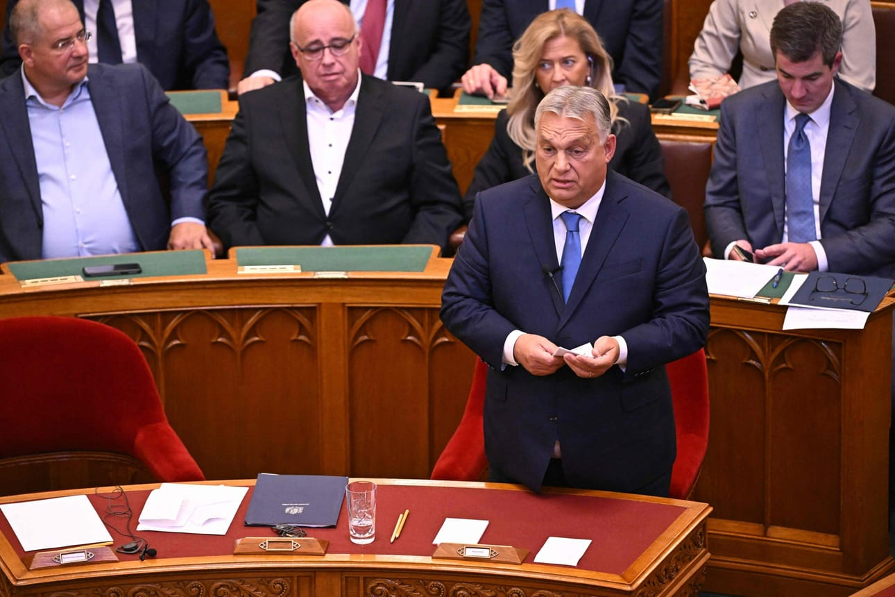 Unkarin pääministeri Viktor Orban sanoi maanantaina Unkarin parlamentille, ettei Ruotsin Nato-jäsenyyden ratifiointi ole kiireellistä. LEHTIKUVA / AFP