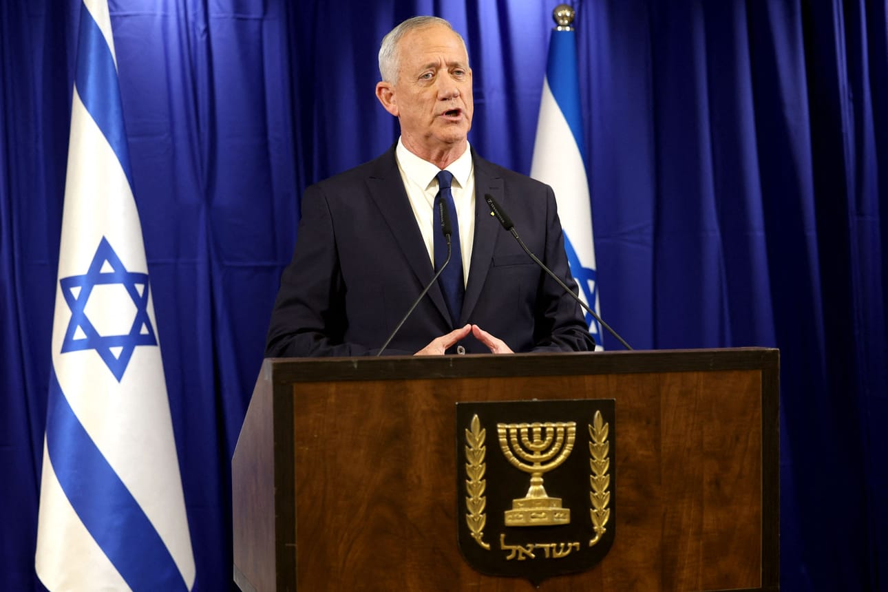 Benny Gantz uhkasi jo viime kuussa jättää hallituksen, koska Israelilla ei ole strategiaa Gazan varalle sodan jälkeisenä aikana. LEHTIKUVA / AFP