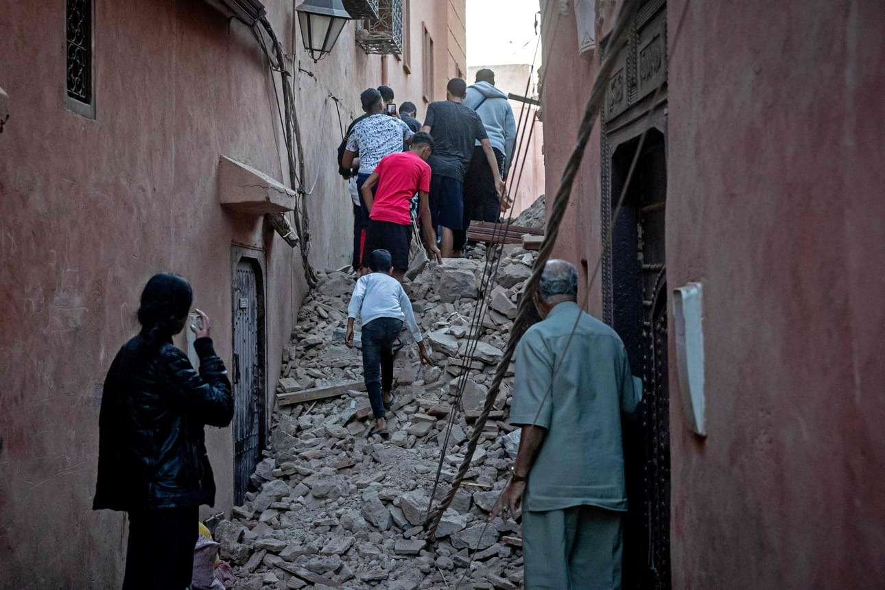 Marokon tuhoisan maanjäristyksen keskus sijaitsi runsaat 70 kilometriä lounaaseen turistien suosimasta Marrakechin kaupungista. LEHTIKUVA/AFP