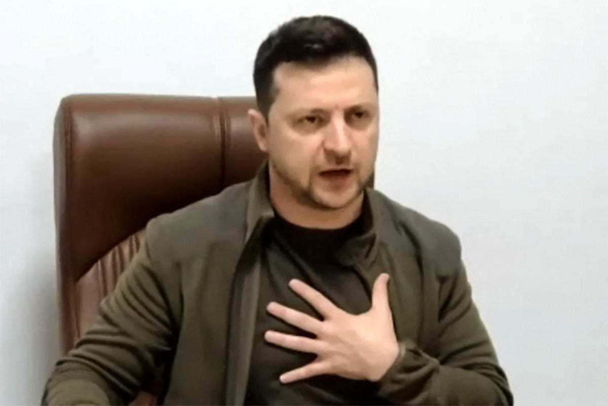 Presidentti Zelenskyi kritisoi kovasanaisesti Venäjän asevoimien toimintaa. Lehtikuva/AFP