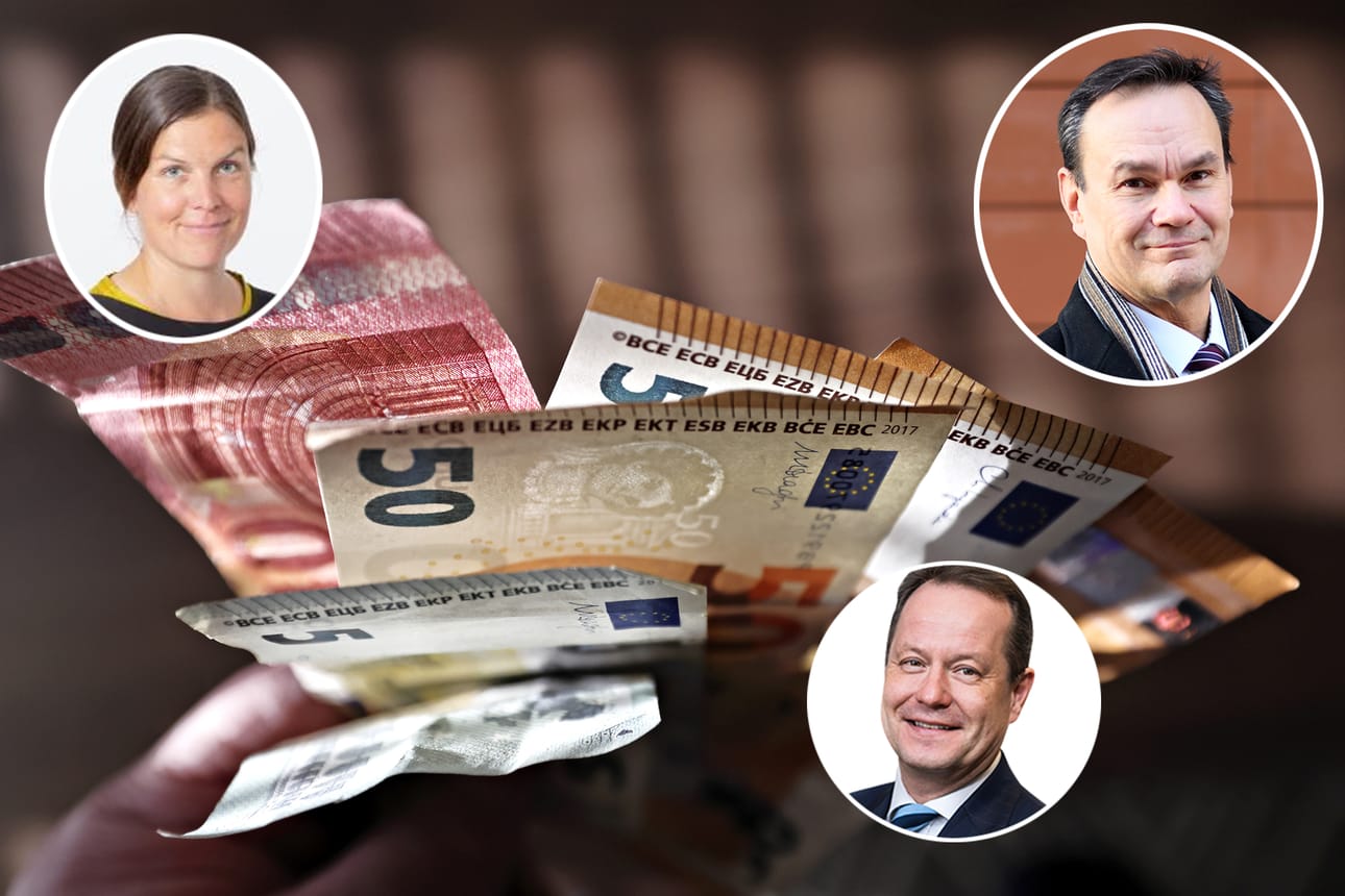 Säästöpankkiryhmän Henna Mikkonen, POP-pankin Timo Hulkko (ylhäällä) ja Ålandsbankenin Jyri Suonpää ennustavat korkokehitystä.