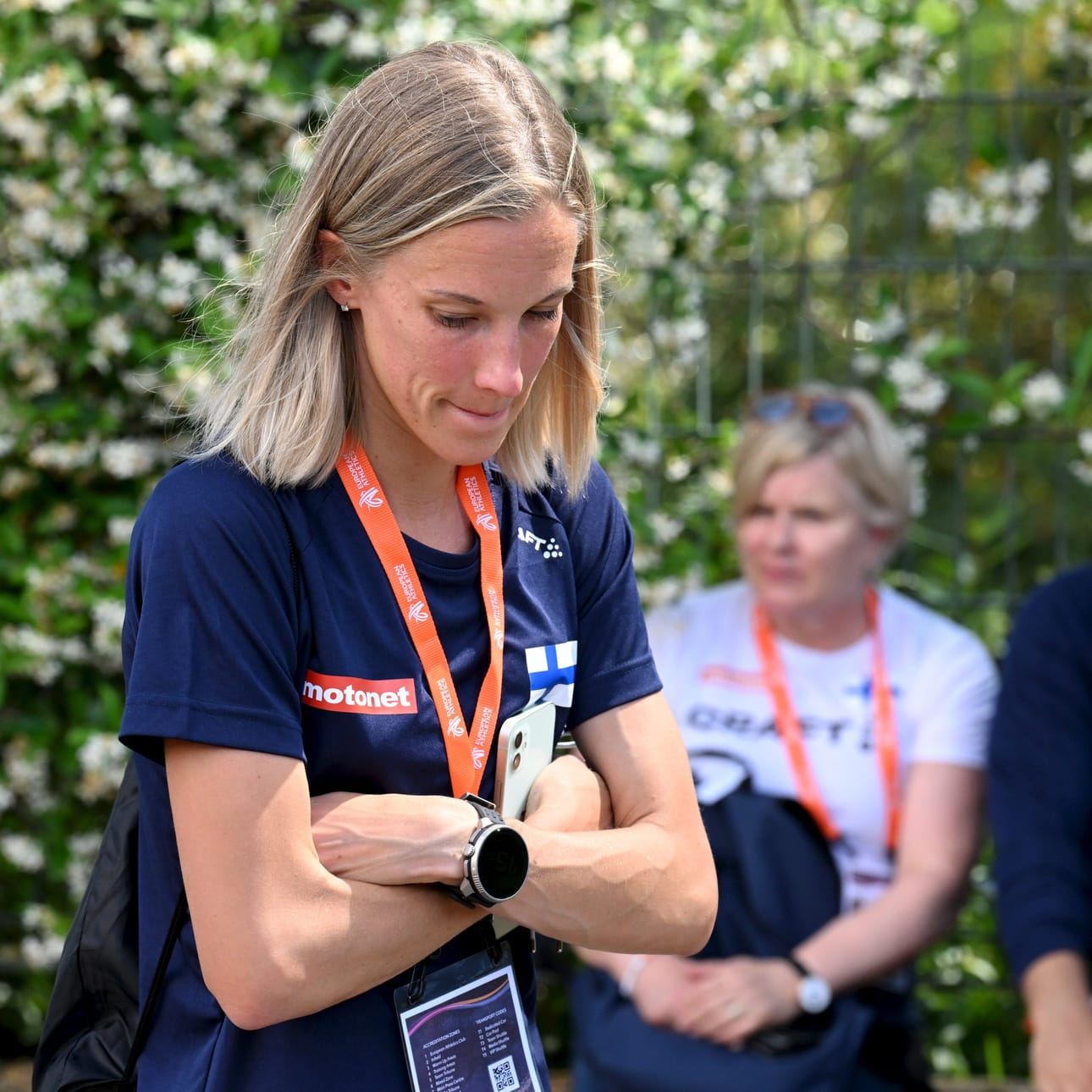 Kestävyysjuoksija Camilla Richardsson kertoi puolimaratonin keskeyttämisen tuntuneen erittäin pahalta. Kuva EM-kisojen mediatilaisuudesta 7. kesäkuuta. LEHTIKUVA / JUSSI NUKARI