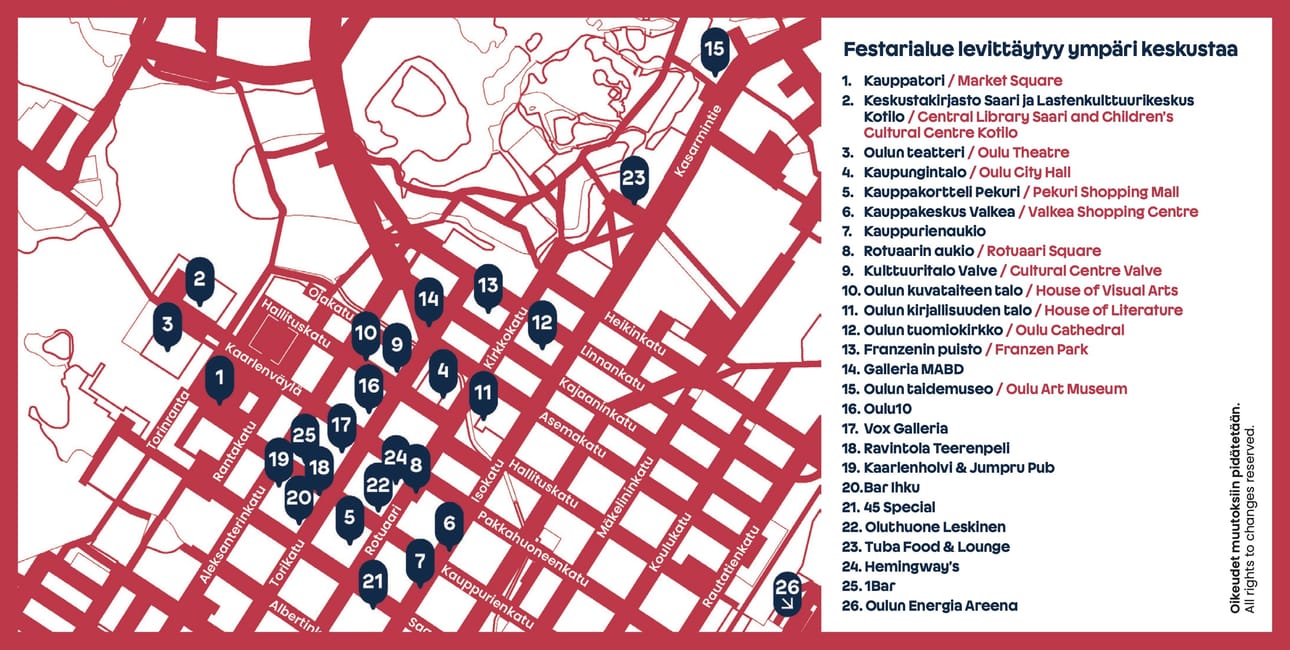 Lähes 200 tapahtuman kattaus levittäytyy yli 20 tapahtumapaikkaan ympäri keskustaa.