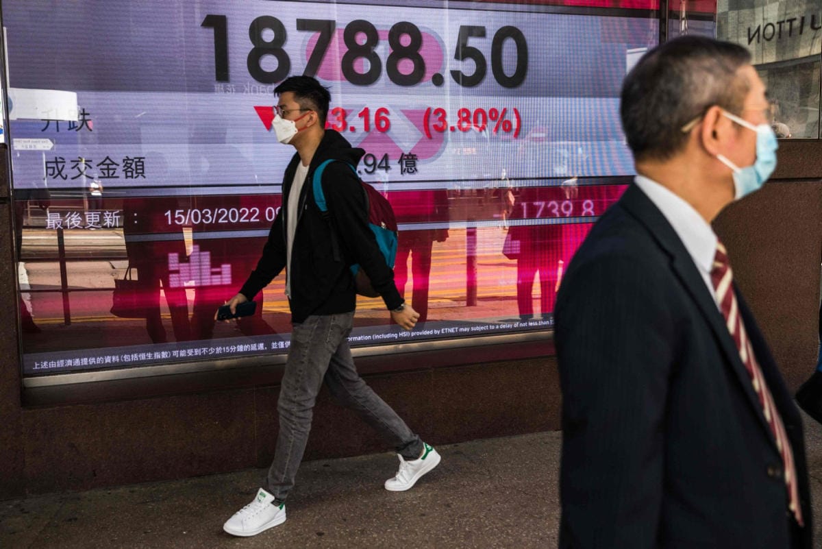 Hang Seng -indeksi sulki laskussa. LEHTIKUVA/AFP