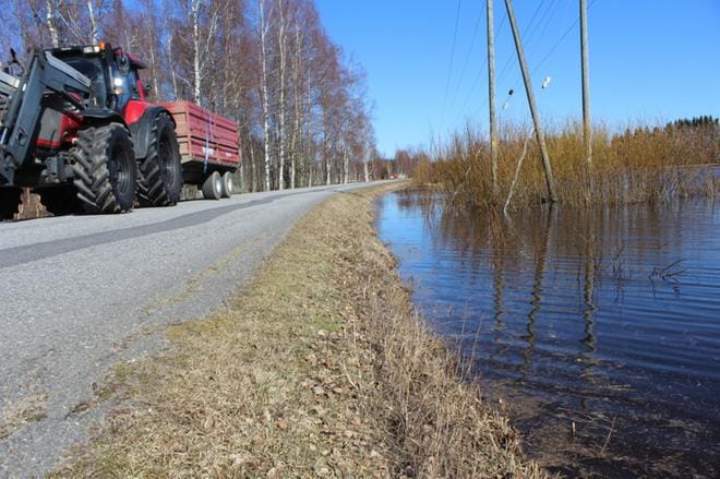 Kuortaneenjärven vedenkorkeus on nyt samoissa lukemissa kuin toukokuun alkupäivinä. Tämä kuva Pukkisillan lähistöltä Haavistontieltä on puolestaan huhtikuun loppupuolelta. ARKISTOKUVA: REIJO HEIKKILÄ