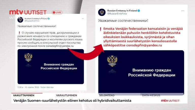 Asiantuntija: Venäjän suurlähetystön pyyntö on hybridivaikuttamista – tarkoitus saada suomalaiset näyttämään vihollisilta